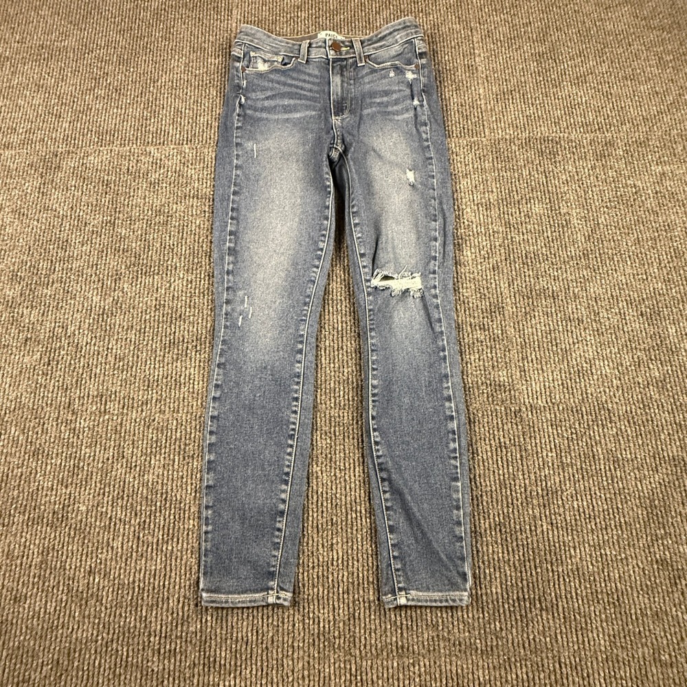 Paige Hoxton W/27 Ankle Skinny Jeans Toren Destructed Blue High Rise Distressed